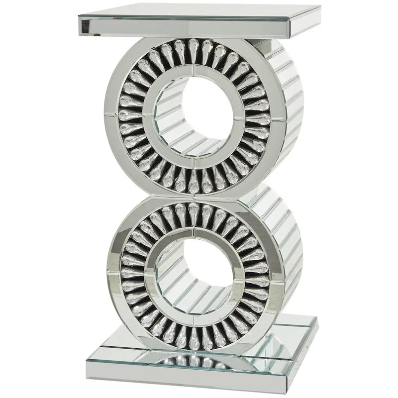 Table d'appoint miroir en verre avec ornements en cristal - Argent - Roche River Decor