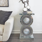 Table d'appoint miroir en verre avec ornements en cristal - Argent - Roche River Decor