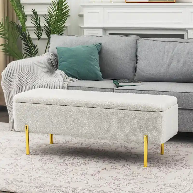 Adeco Storage Ottoman Bench 47 Inches Upholstered Bed End Bench