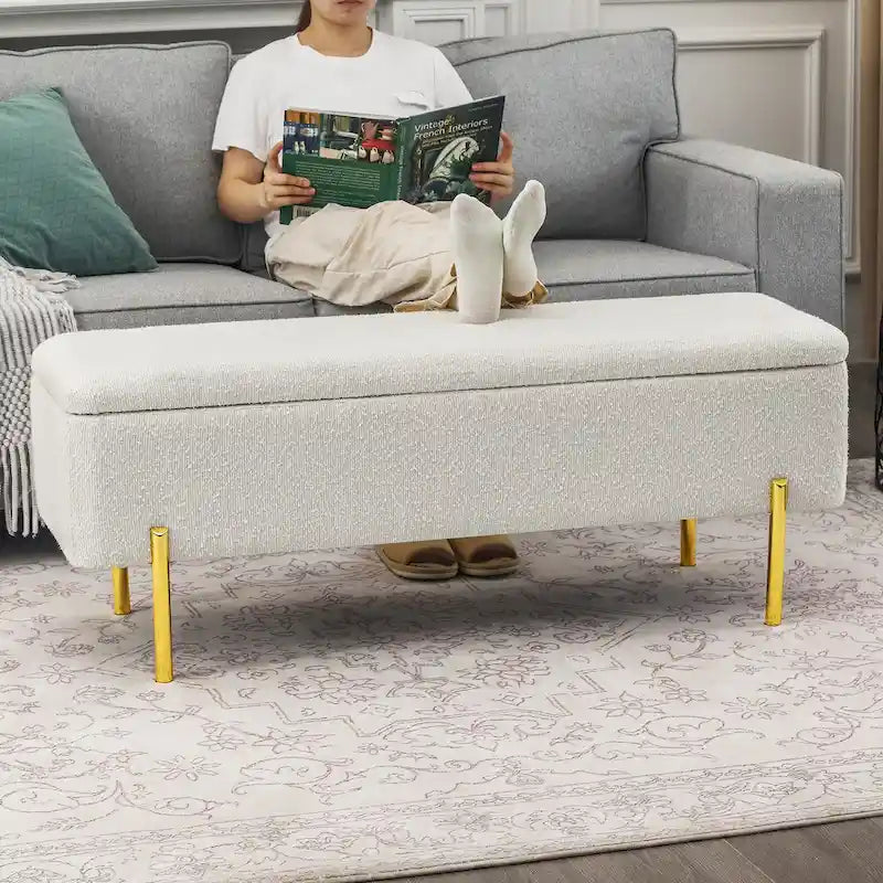 Banc de rangement ottoman Adeco de 119 cm, rembourré, bout de lit