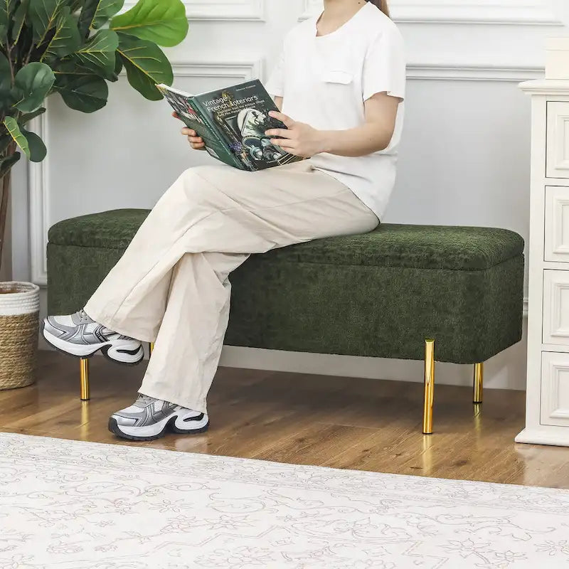 Banc de rangement ottoman Adeco de 119 cm, rembourré, bout de lit